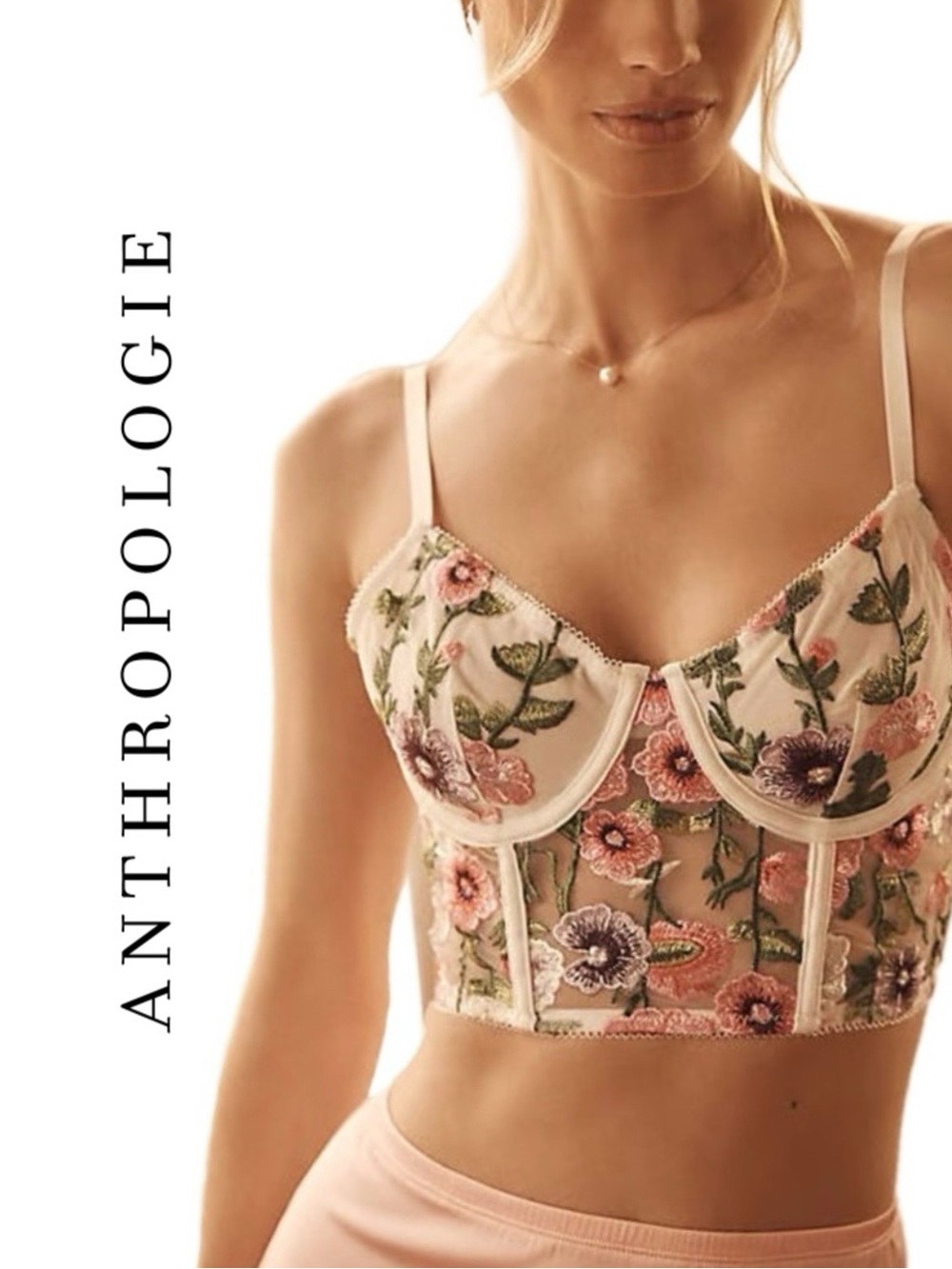 Anthropologie Embroidered Mesh Corset Top